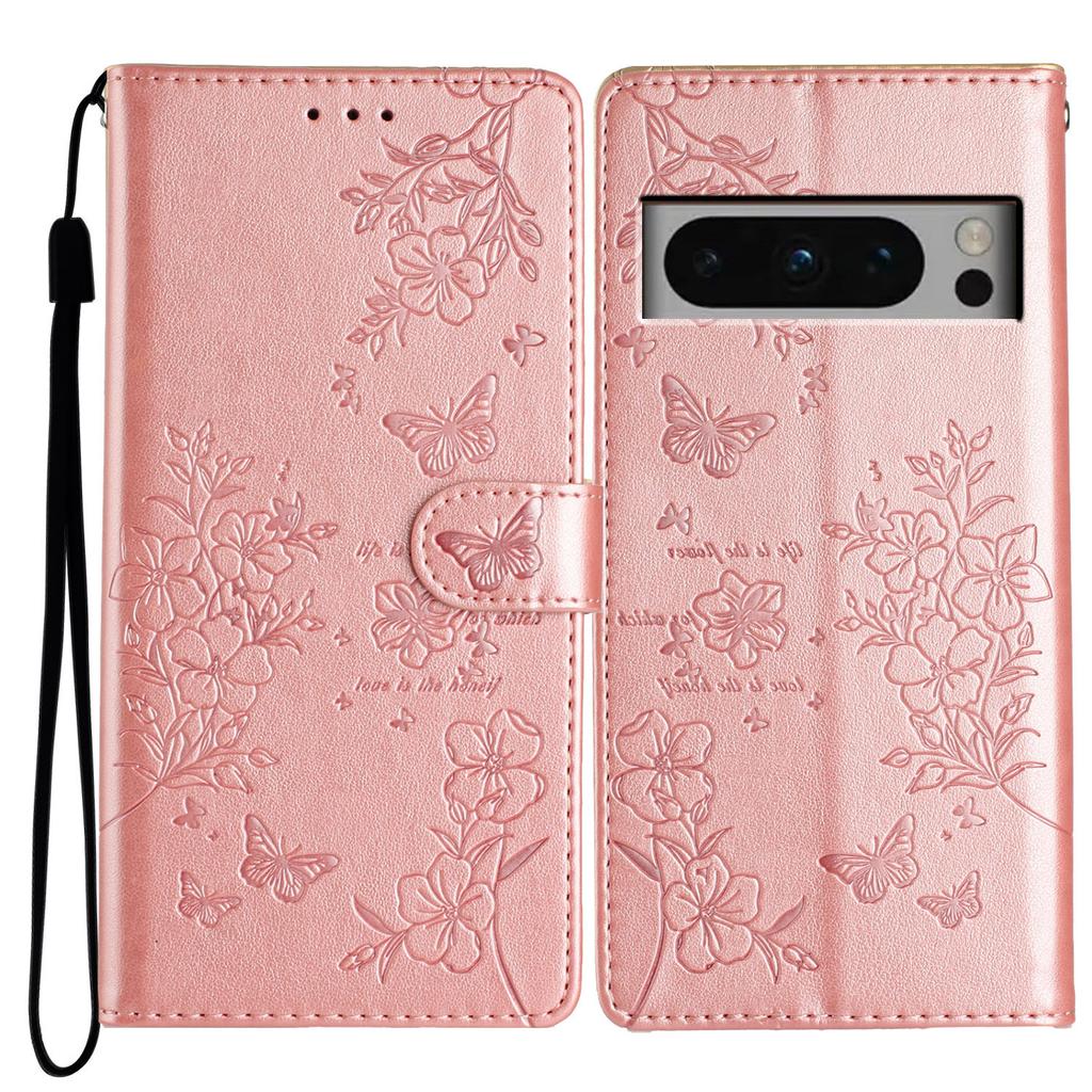 For Google Pixel 8 Pro Wallet Case Butterfly Floral Imprint Leather Phone Cover with Stand
