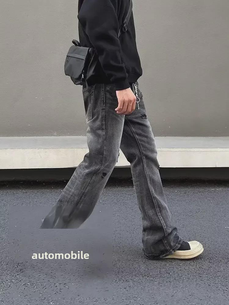 Lato 2024 Chłopięce Podarte Dżinsy: High Street, Luźny, Leniwy Styl Casualowe Proste Spodnie