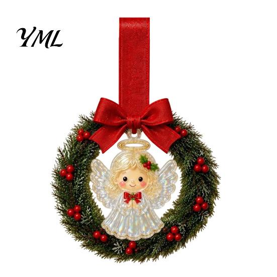 Holiday Party Souvenirs Mini Christmas Wreath Door Handle Decoration, Gingerbread/Angel/Bell/Snowman Artificial Pine Small Hanging Decor with