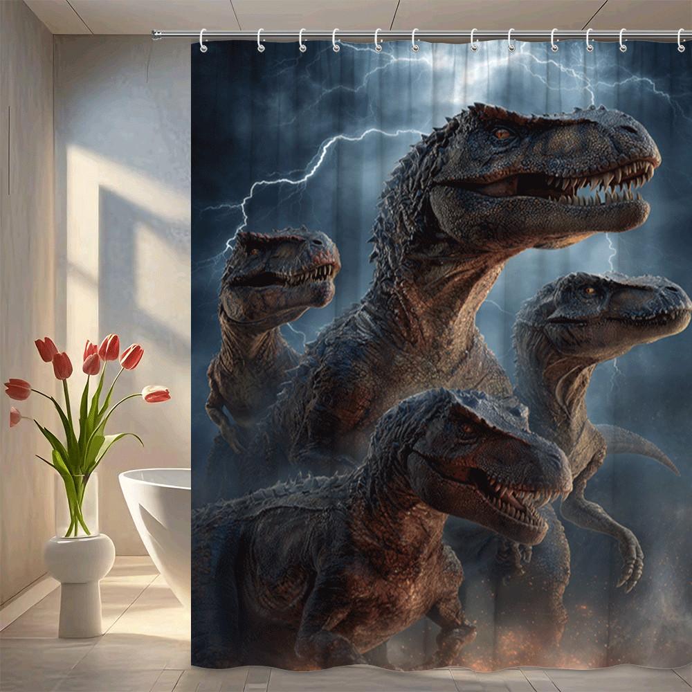 

Dinosaur Shower Curtain T Rex Jurassic Scene Thunderstorm Background Wild Prehistoric Decor Kids Bathroom Waterproof Non-Toxic W60H190(CM)-1 Pcs