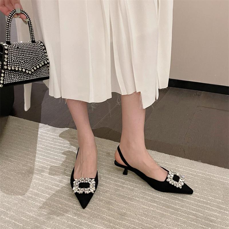 Szpiczasta kwadratowa klamra cyrkonie sandały na wysokim obcasie puste wysokie obcasy pojedyncze buty damskie do dojazdów ślubne buty torebka głowa