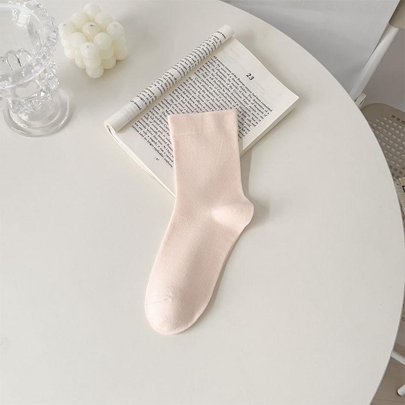 Pink Style Women's Cotton Socks Solid Color Comfortable Suede Daily Mid-tube Socks