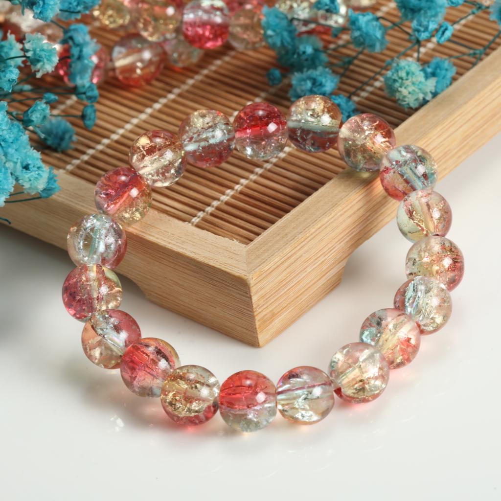 10mm Cracked Flower Glass Beaded Bracelets, Multi-Color Y2K Sweet Cool Style Bracelets for Women Fashion Jewelry Accessories