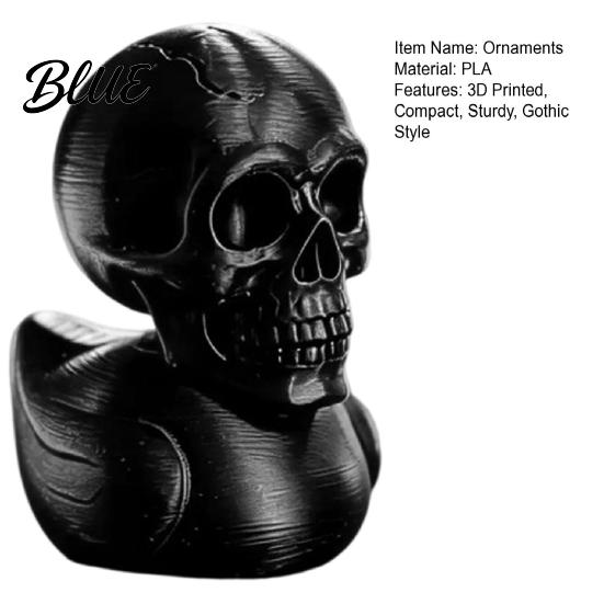 Trendy Desktop Accessory 3D Printed Skull Duck Figurine Gothic Skeleton Head Statue Halloween Black White Art Spooky Desk Ornament Quirky