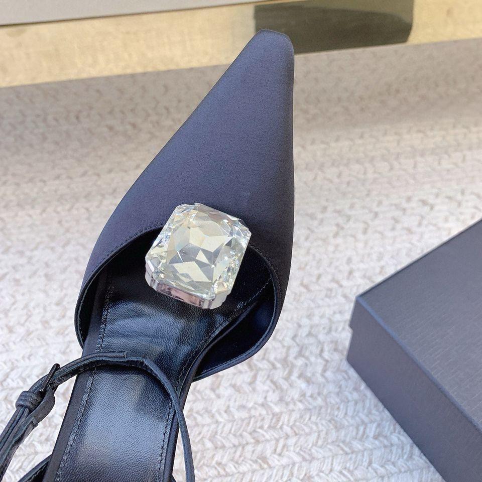 Silk bag head sandals women's thin heels pointed rhinestones sexy straps Roman shoes 2025 summer new temperament high heels