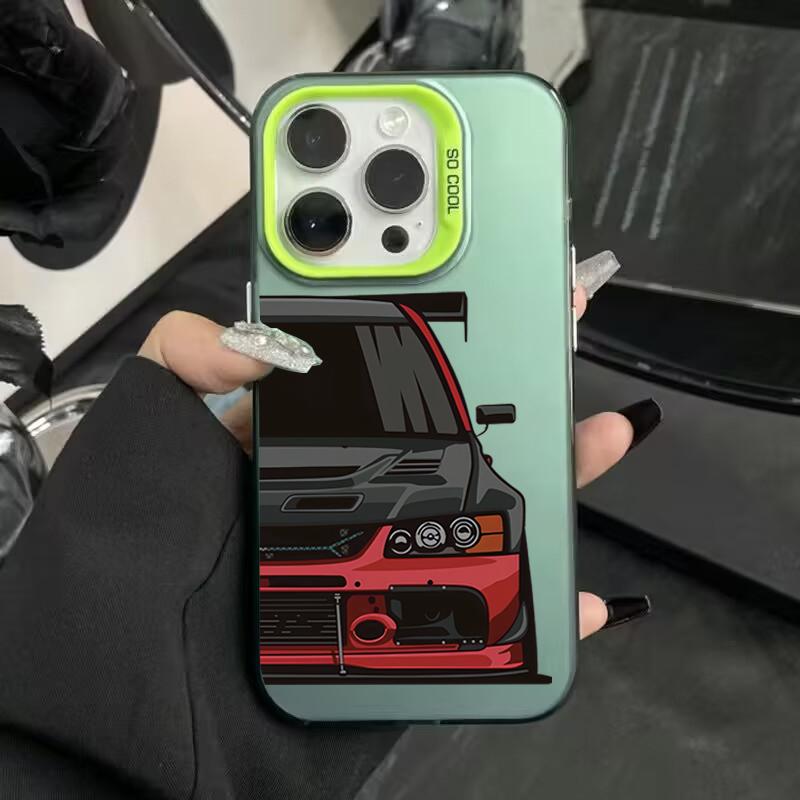 JDM Sports Cars Male Men Electroplate Silver IMD Case For iPhone 15 14 16 Pro Max 11 12 13 7 8 Plus 16E X Shockproof Hard Cover