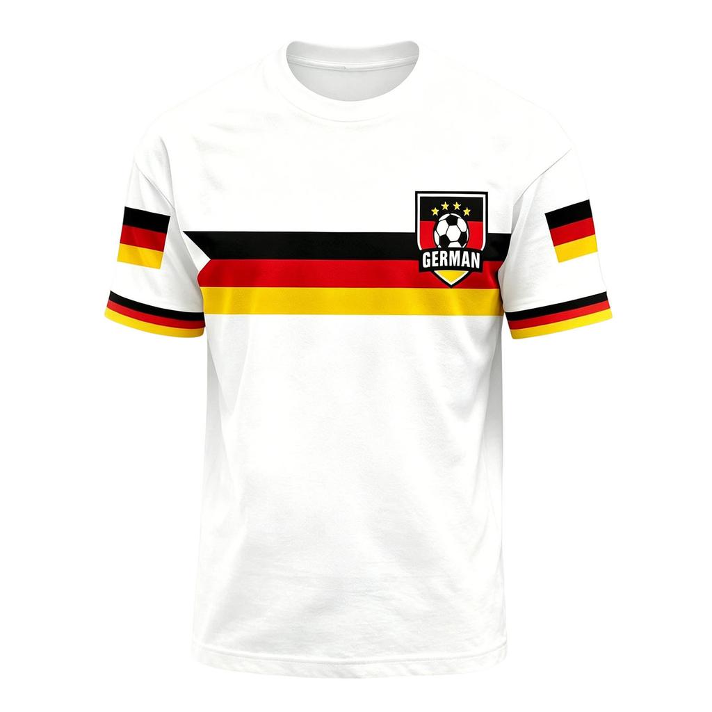 Men's Casual Printed Crew Neck Lightweight Breathable Short Sleeve Shirt Soccer Ball Graphic Germany Flag Inspired Design