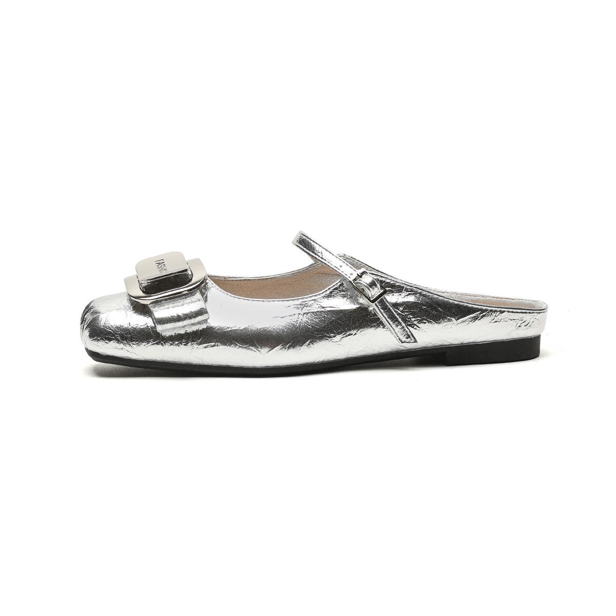 

Тапочки Baotou Half, женская летняя верхняя одежда, один ремешок, классные тапочки, корейские туфли на одну ногу со стременем Mueller 41 серебряный