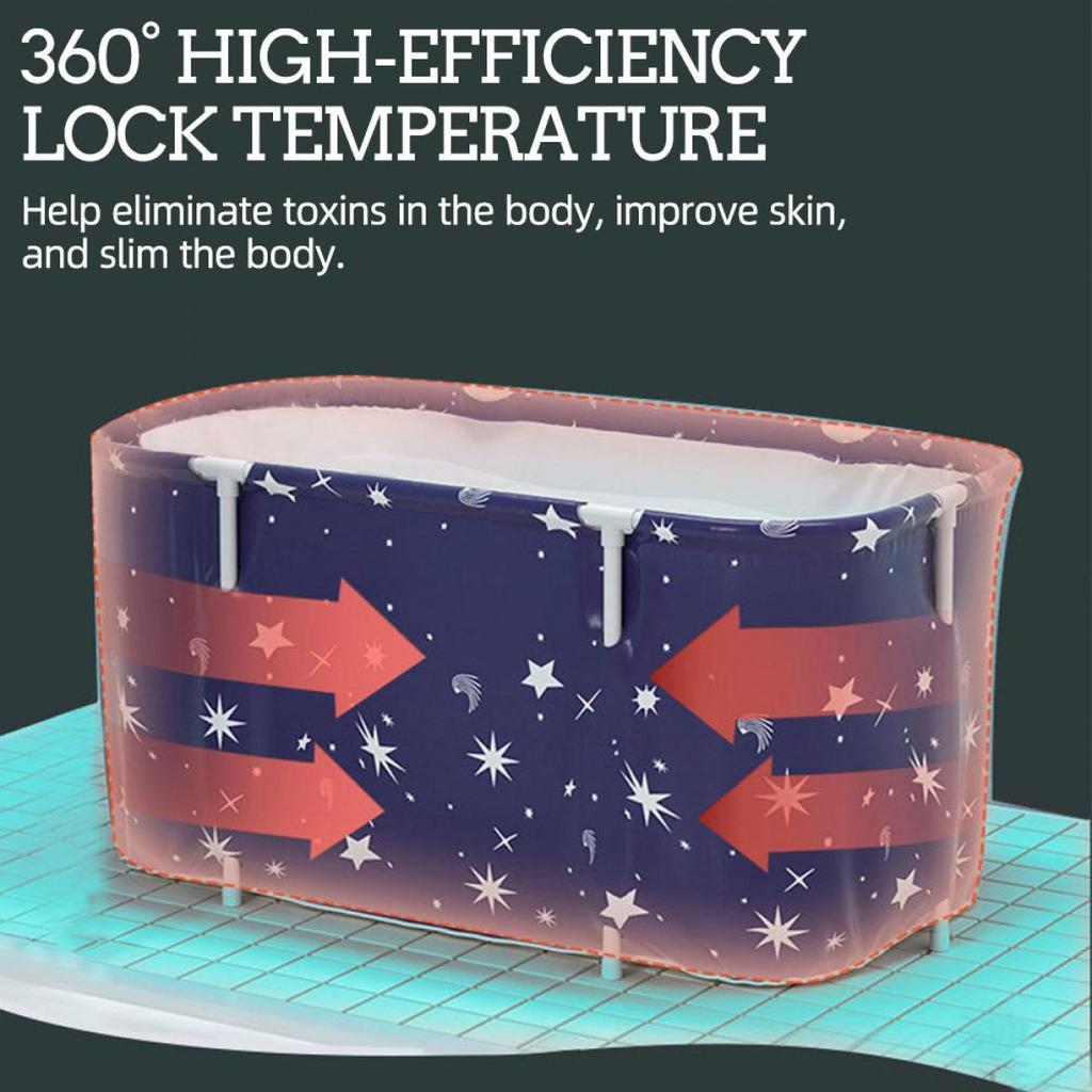 120CM Folding Bathtub Spa Bathtub Adult Children Swimming Pool Portable Plastic Bathtub Bath Bucket Insulation Bathing Bath Tub Double Drain 6 Layer
