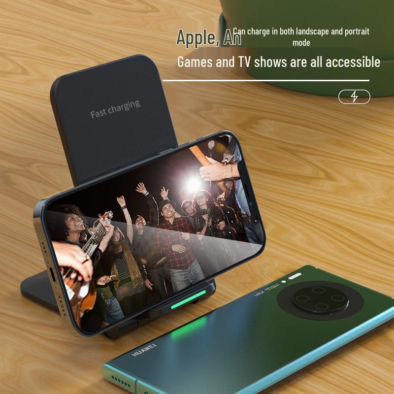 Foldable 15W Wireless Charger Stand for Apple Phone - Desktop Fast Charger