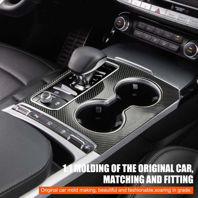 Soft Carbon Fiber Car Center Console Water Cup Panel Frame For Kia Stinger 2019-2023 Trim Sticker Decoration Accessories