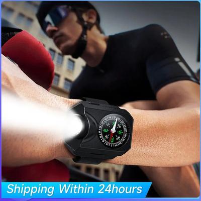 Luz LED Portátil para Reloj Linterna Antorcha Luz de Muñeca Recargable por USB Luz de Emergencia Exterior 4 Modos Para Deporte Con Brújula