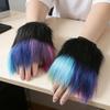 Fingerless Rainbow Fleece Gloves For Winter Soft Plush Warmth Unisex Design Colorful Bear Cosplay