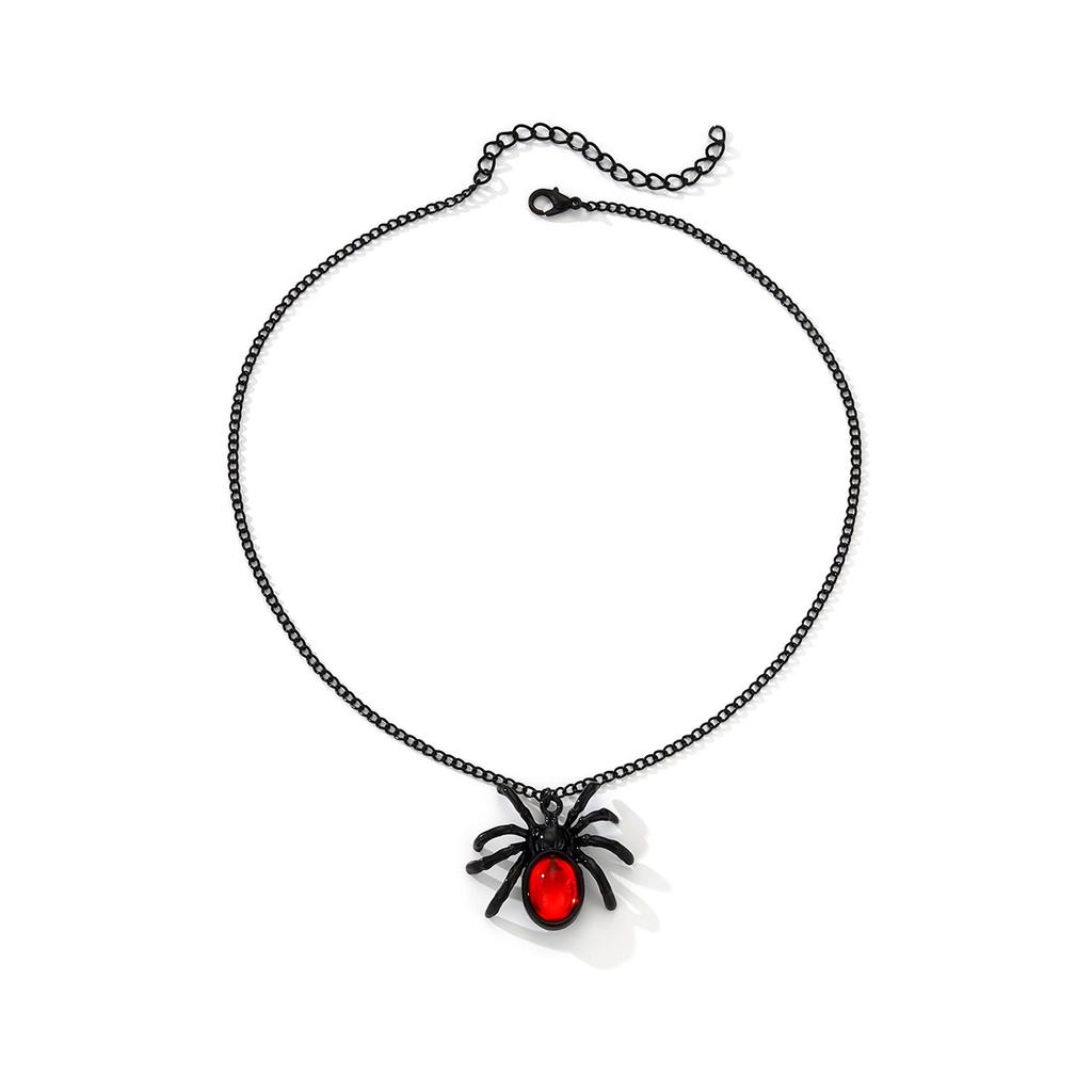 Punk Halloween Necklace for Women Men Fashion Spider Crystal Stainless Steel Necklace Cosplay Party Jewelry Gift