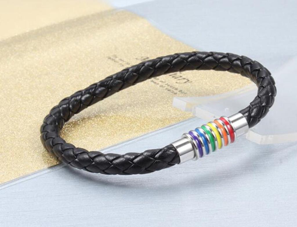 LGBT Rainbow Bracelet Stylish Handmade Braided LGBTQ Pride Bracelets PU Leather Weave Men's and Women's Pride Bracelets for Men Women Girl Boy Teen