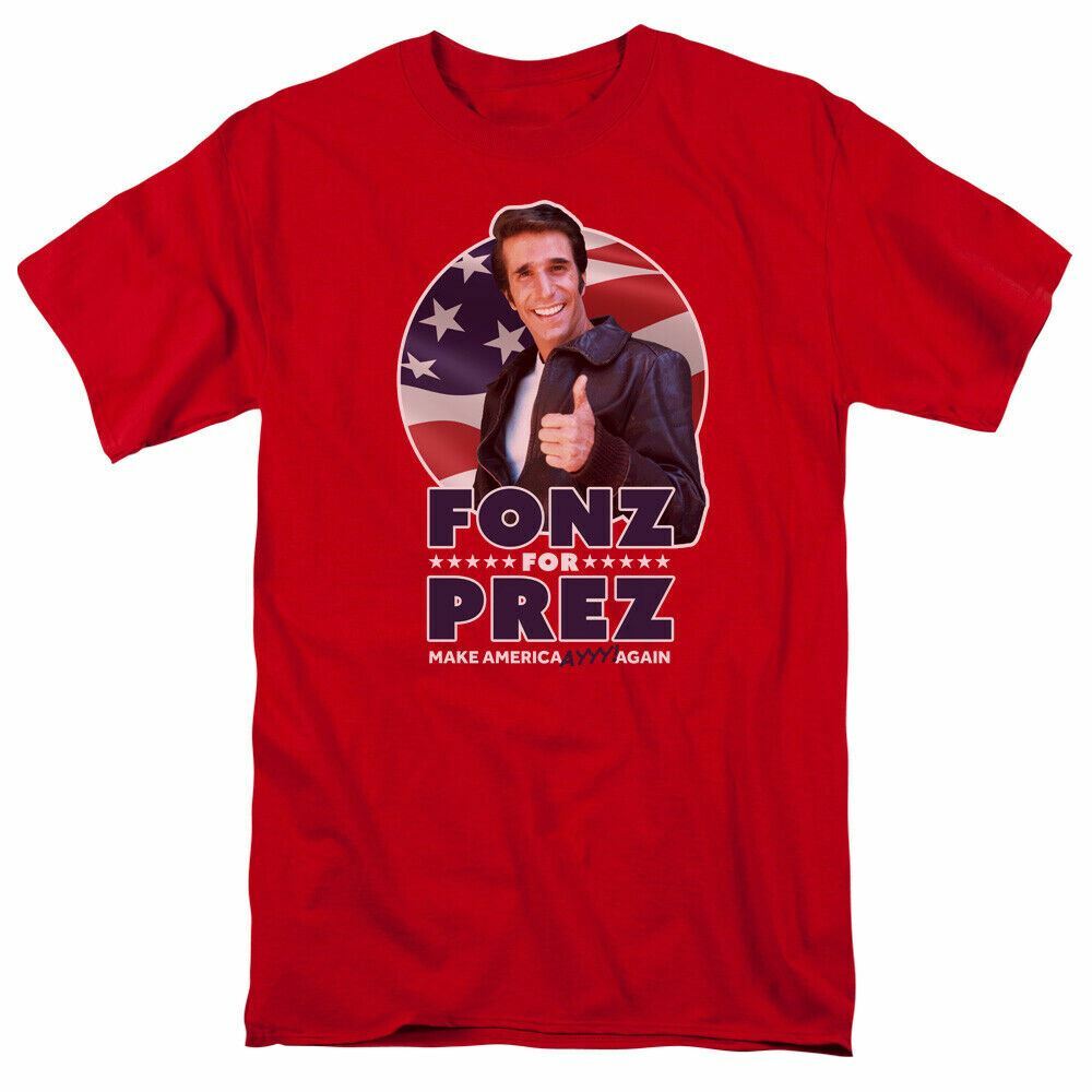 Happy Days Fonz For Prez Logo T Shirt Fonzie Mens Licensed Classic TV Red Unisex T-Shirt XL