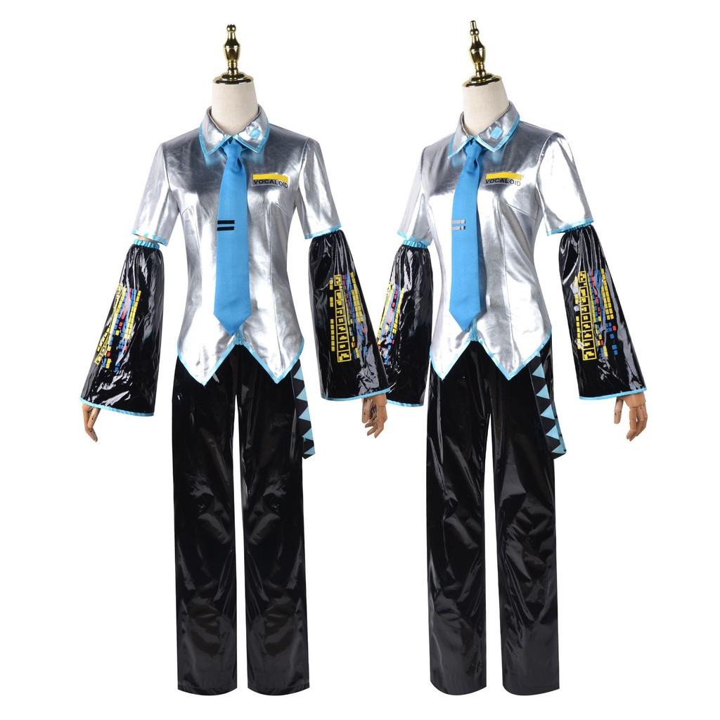 Hatsune Miku Vocaloid Clássico Pu Cosplay Camisa Masculina Gravata Calças Peruca Conjunto Para Festas Natal