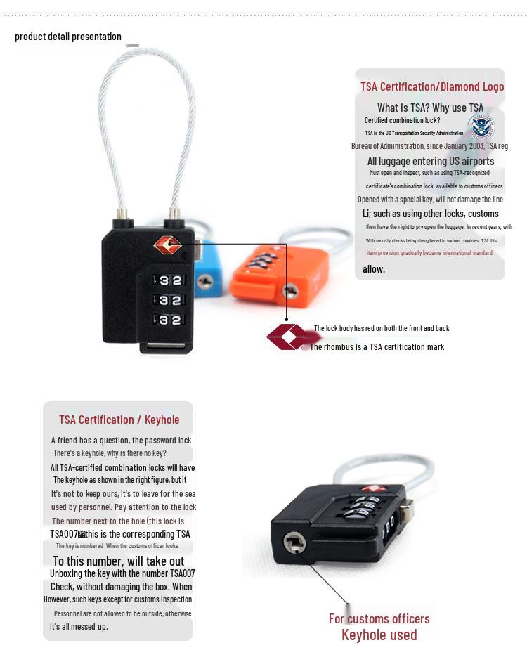 Travel Zipper Lock: TSA-Approved Plastic Combination Lock with Mini Steel Wire for Suitcases