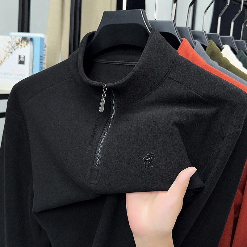 Men's Semi High Neck Zipper Long Sleeve T-Shirt Winter Solid Color Print Warm Fashion Casual Commute Men'swear