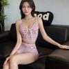 Women's Retro Striped Two-Piece Long Sleeve Swimsuit - Tummy Concealing High-Waisted Vacation Cover-Up