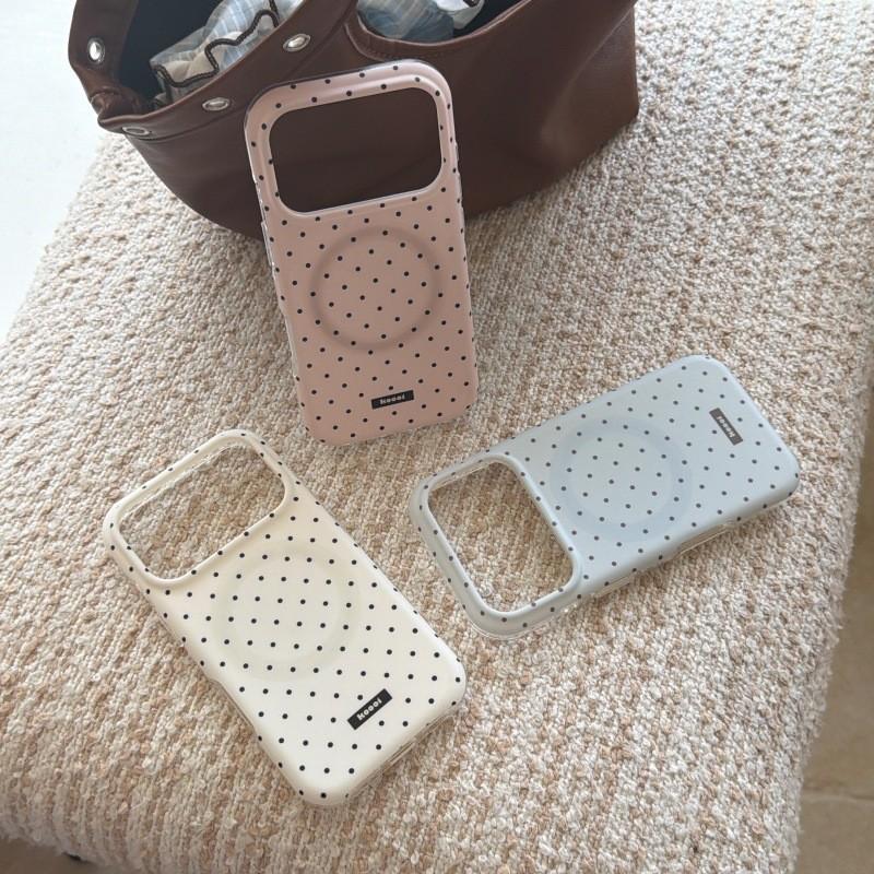 iPhone 17 ProMax Polka Dot Matte Magnetic Case, Fits iPhone 15/14/16P, Solid Color, Full Screen, Female Design