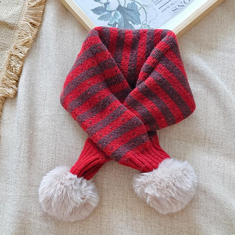 Korean Style Cute Red Knit Scarf for Children - Cozy Autumn/Winter Neck Warmer for Festive Season
