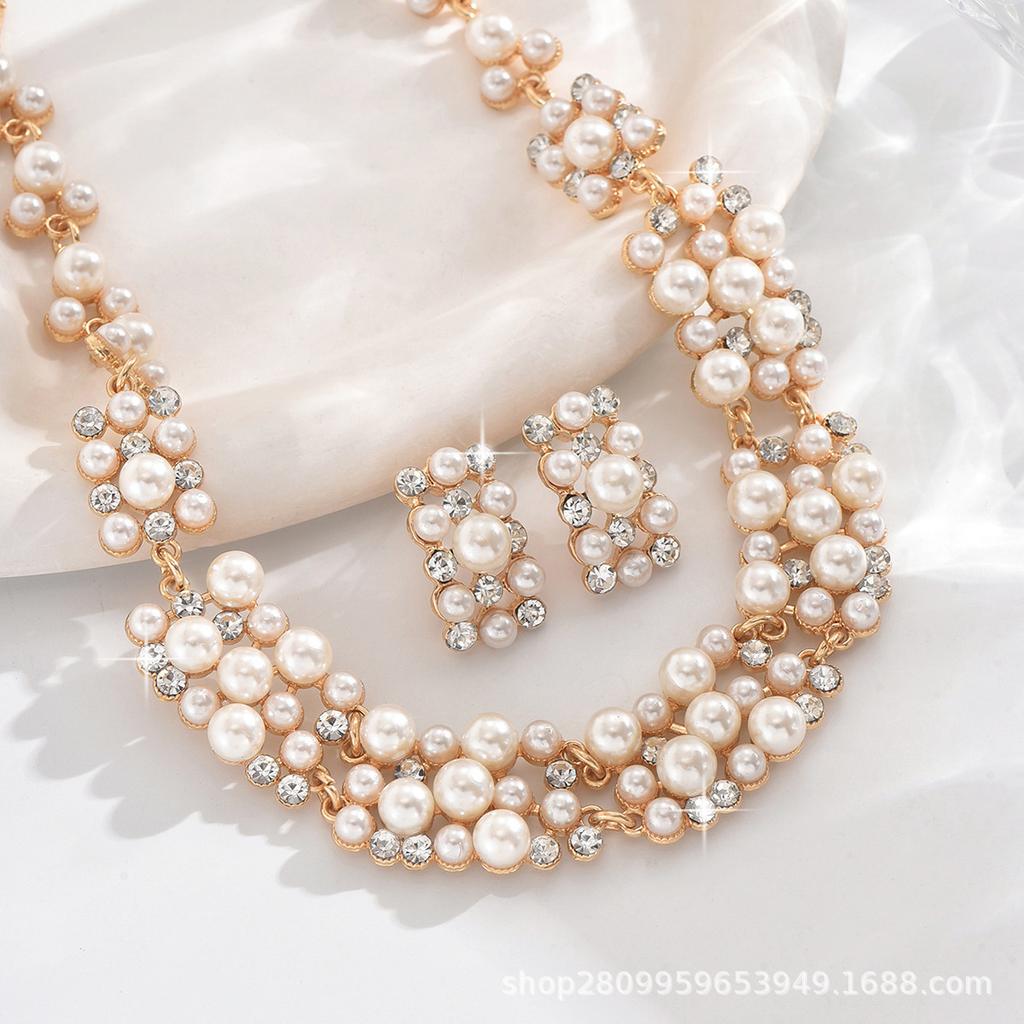 Direct Debit Imitation Pearl Necklace Earrings Set, Bridal Jewelry