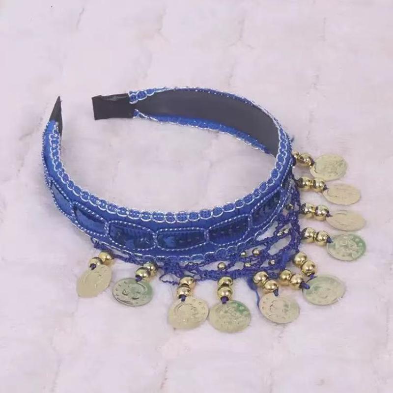 Ethnic Retro Belly Dance Headband With Red Sequin Coin Fringe Personalized Decorative Headpiece For Dance Performances