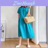 Luxurious Cotton Loose And Thin Dress For Women With Short Sleeves And Round Neck