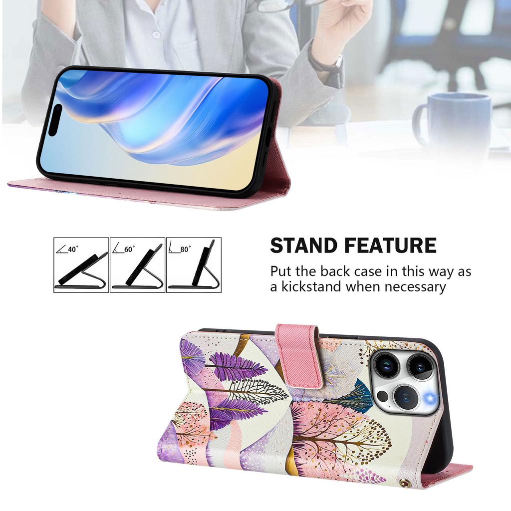 For iPhone 16 Pro Max Case Pattern Printing Wallet Phone Cover with Strap