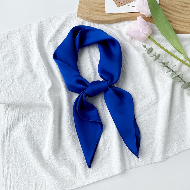 Dopamine Color Silk Scarf: Women's Solid Small Square Neckerchief & Headband