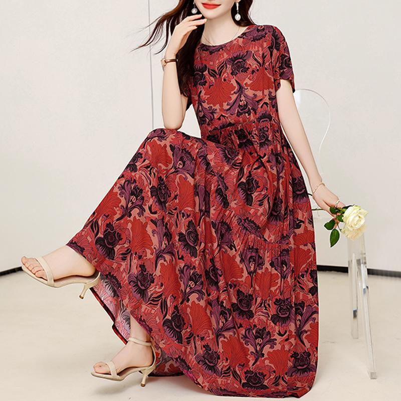 Elegant Dresses Woman Casual Short Sleeve Long Dresses Summer Plus Size Women's Clothing