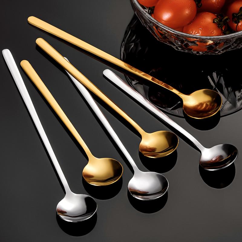 

Summer Fruit Ice Cream Spoons Stainless Steel Round Spoon Coffee Stirring Scoop Kitchen Gadget Tools