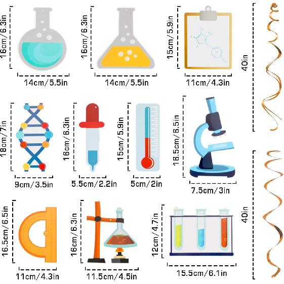 LINGTEER Science Hanging Swirls Streamers Chemistry Laboratory Erlenmeyer Flask Prop Sign Party Decorations