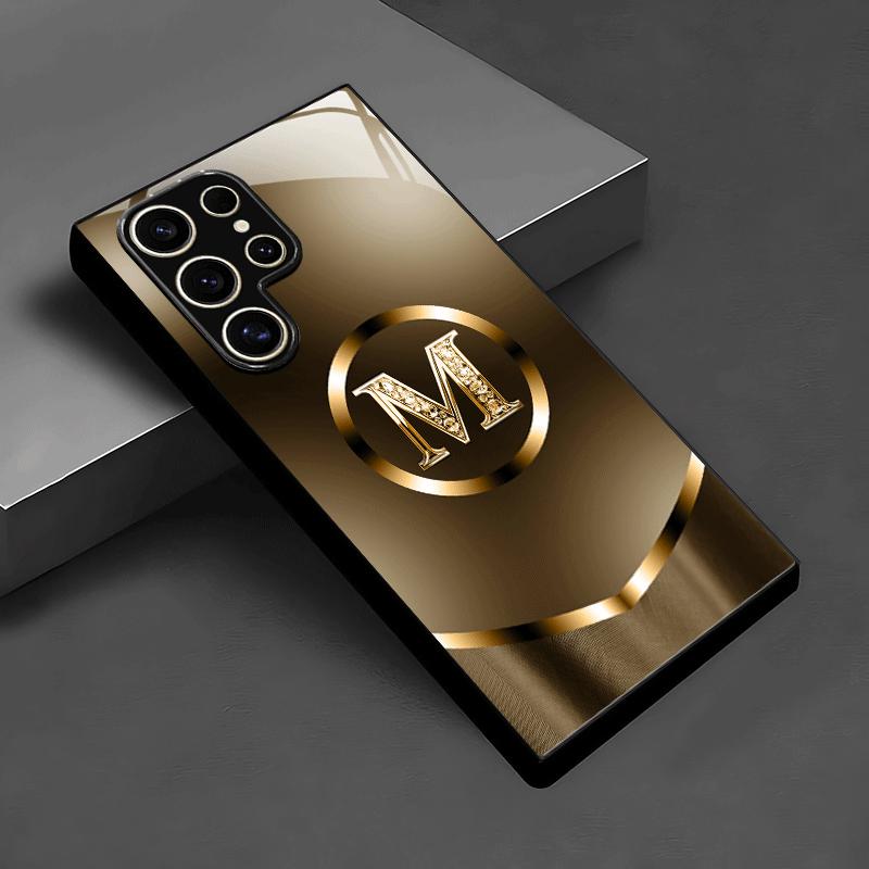 Metallic Gold M Initia Glass Phone Case Mobile Phones Fashion Phone Cases for Samsung Galaxy S26 S25 S24 S23 S22 FE Ultra Plus