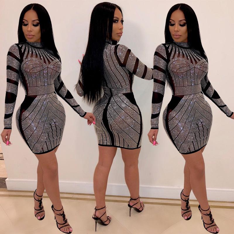 2020 Trendy Rhinestone Nightclub Dress - HL3201