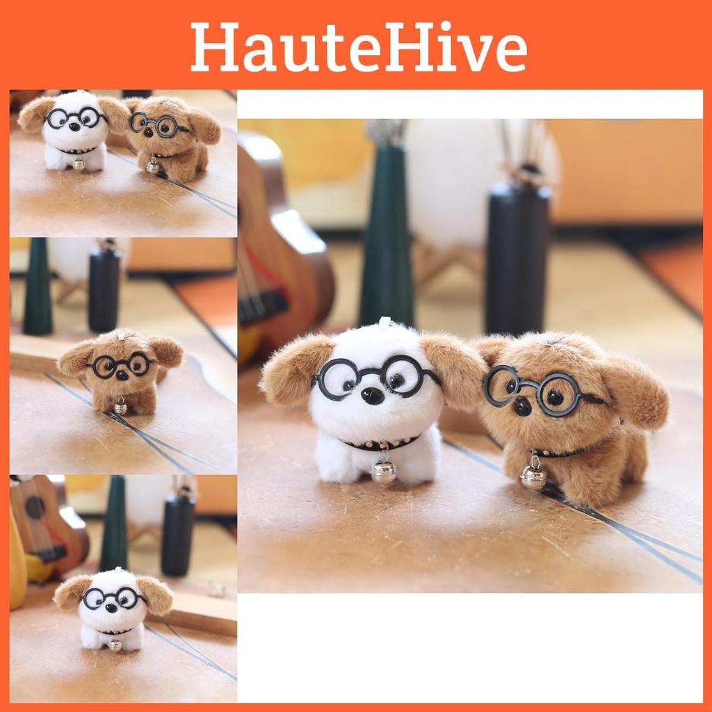 Adorable Plush Eyeglasses Dog Keychain Cute Cartoon Animal Bag Charm Stuffed Doll