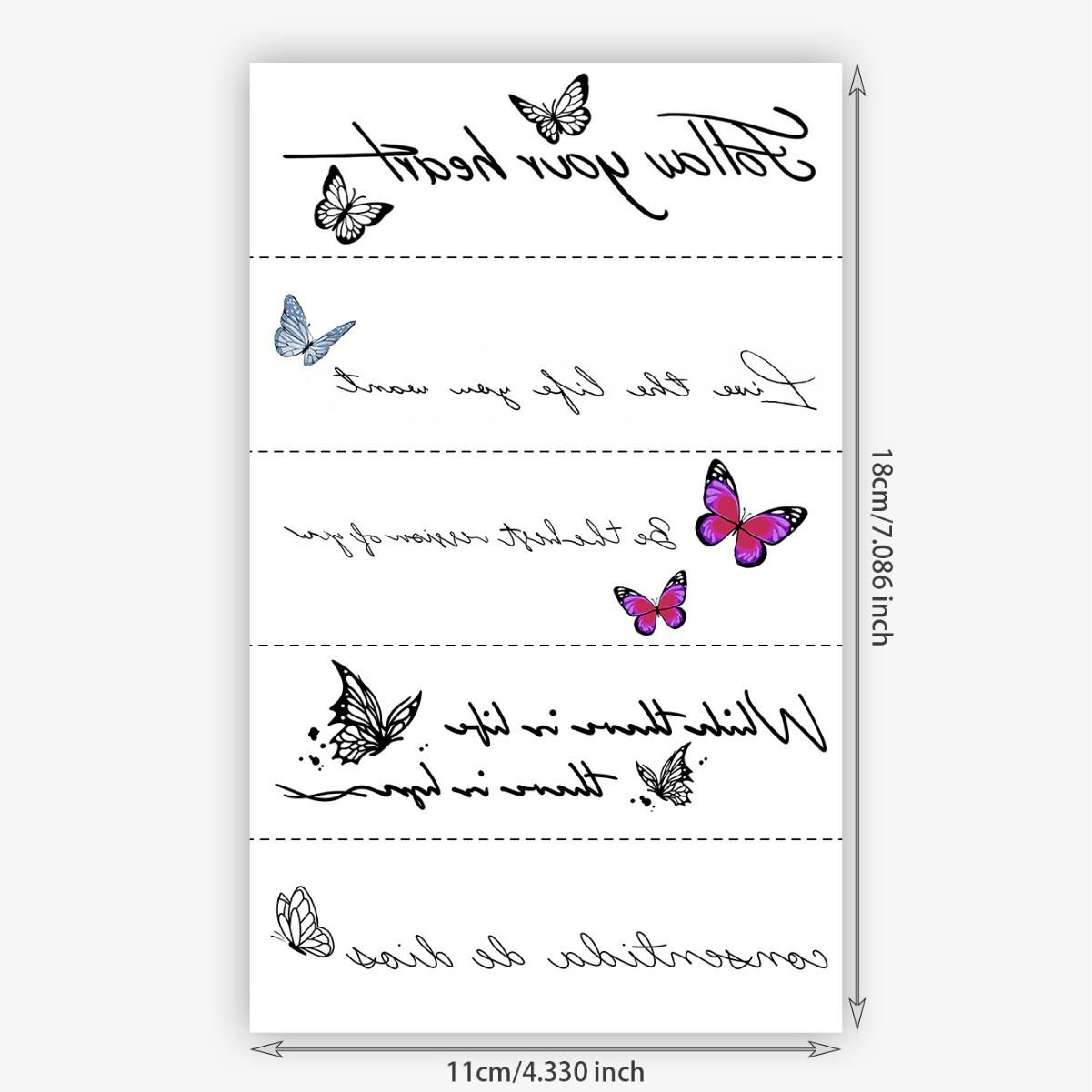 

Gentle Wind Letter Butterfly Tattoo Sticker, High-End Line Design, Waterproof And Wear-Resistant, Personalized Sticker 11*18