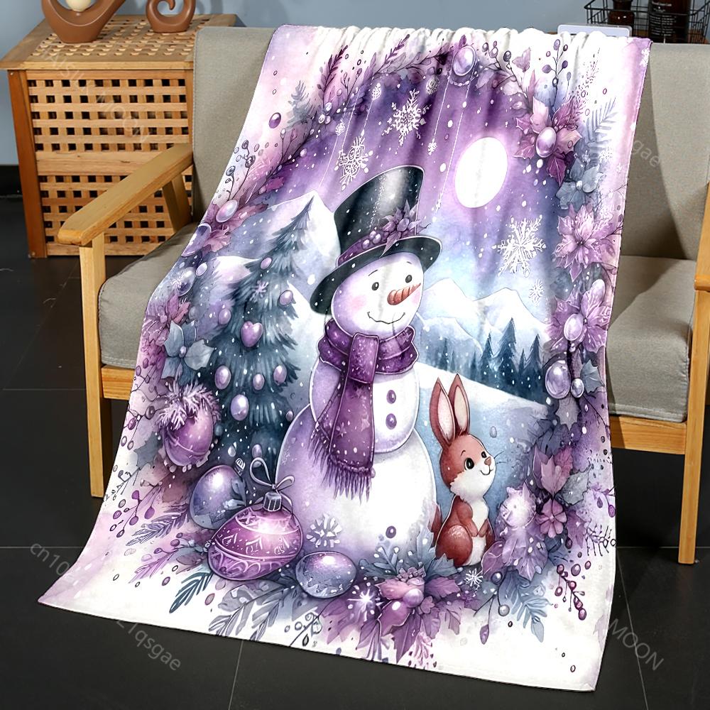 Purple Fantasy Snowman Rabbit Print Blanket Warm Soft Fluffy Kids and Adults Sofa Bed Throw Blanket for Home Camping Gift