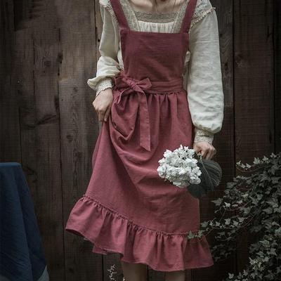 Nordic Solid Color French Pastoral Style Oil-Proof Apron for Kitchen Cooking
