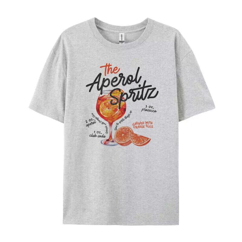 Aperol Spritz Retro Cocktail Grafik T-Shirts Frauen Süßes Alkoholgetränk T-Shirt Lose Baumwolle Bedruckte T-Shirts Unisex Vintage Top Geschenk