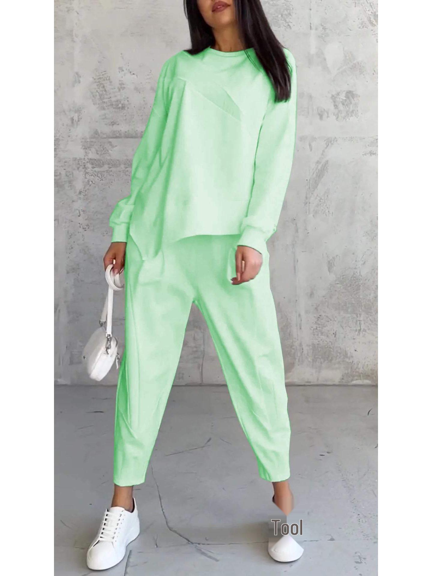 

2024 Осень/Зима Женский Повседневный Свитшот с Круглым Вырезом, Свободного Кроя, с Длинным Рукавом, Комплект XXXL светло-зеленый