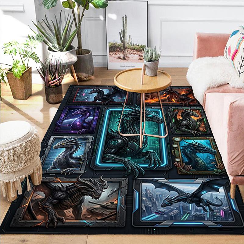 Cyberpunk Dragon Compilation Pattern Rug Floor Mat for Living Room or Bedroom Soft and Comfortable Carpet a Gift for Birthday and Holiday.