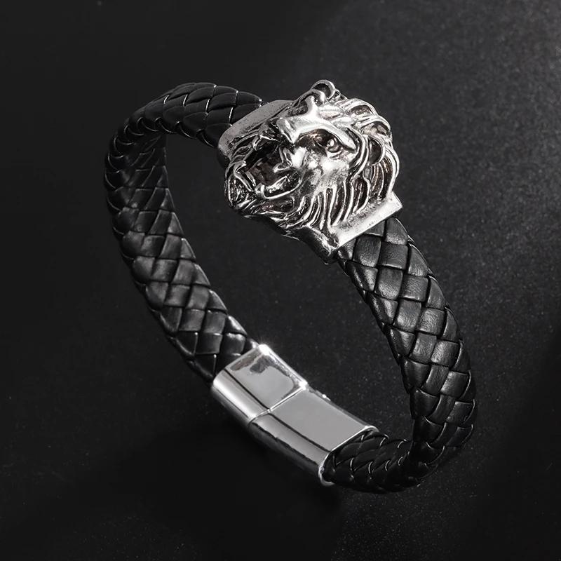 Double Layer Punk Brown Braided Leather Bracelet for Men with Metal Magnetic Clasp Stylish Business Bracelet Jewelry Gift