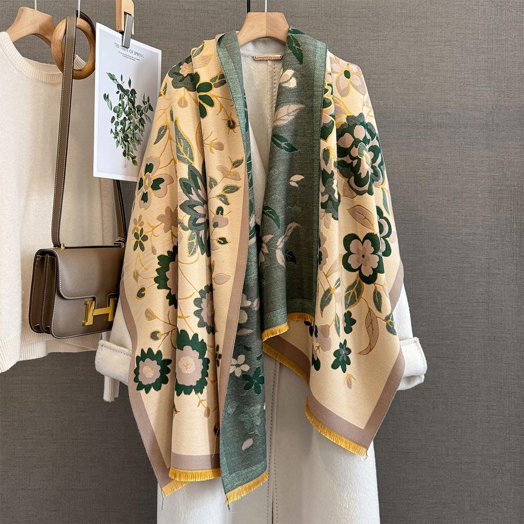 Winter Warm Cashmere Scarf For Women Flowers Pashmina Shawl Wrap Neckerchief Female Bufanda Echarpe Design Headband