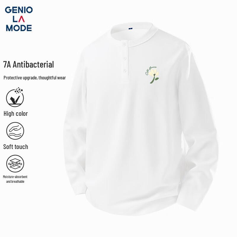 GENIOLAMODE Herren Langarm Henley-Hals T-Shirt