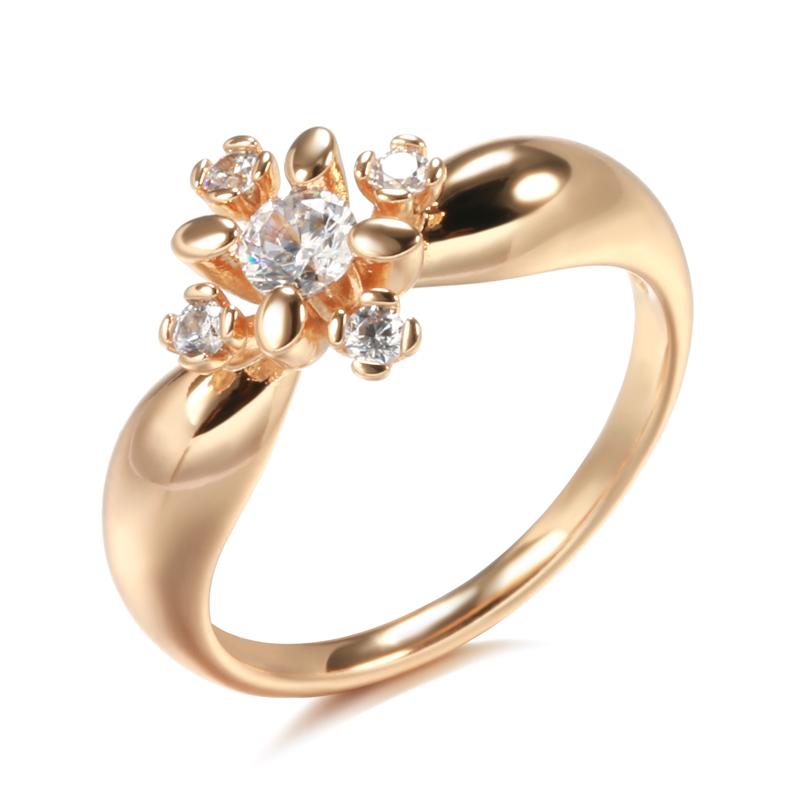 Rose Gold Color Crystal Flower Rings For Women Fashion Natural Zircon Wedding Bride Accessories Daily Fine Jewelry