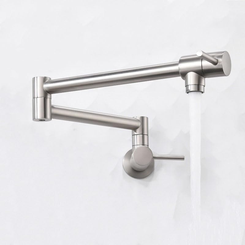 Commercial Grade Stainless Steel Pot Filler Faucet - Retractable Wall Mount Kitchen Sink Faucet with 360° Dual Swing Arm (as the picture,Stainless Steel)