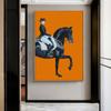 Classic Canvas Painting for Home Decor, Black Horse, Orange Horse, Racing, Wall Art, Riding Woman Pictures, Living Room
