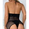 Women's Fashion Sexy  Leather Bodysuit Backless Two-piece Lingerie